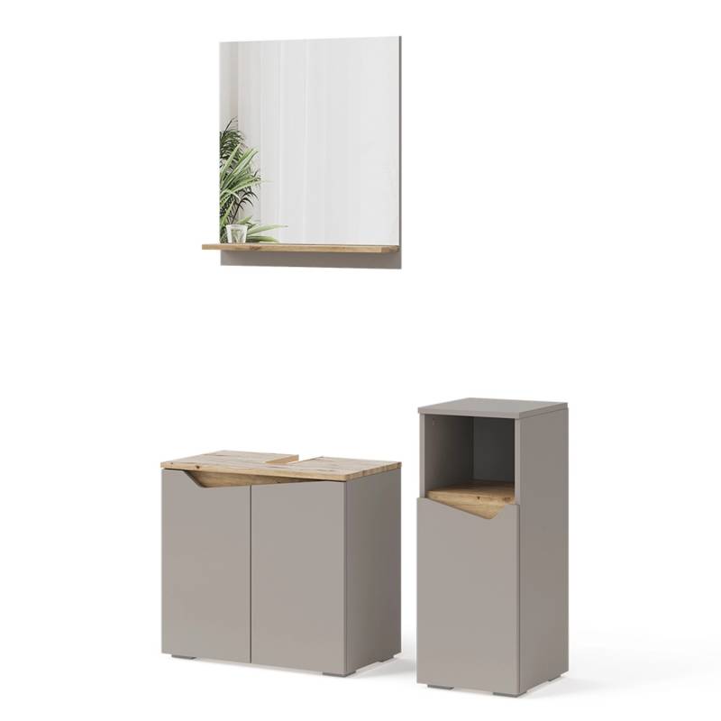 Vicco Waschbeckenunterschrank Marelle Greige/Artisan-Eiche 3 Teile mit Midischrank von Vicco
