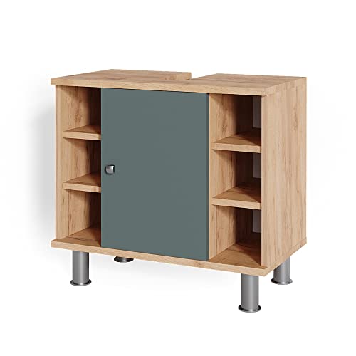Vicco Waschbeckenunterschrank Fynn, Waschtischunterschrank, Goldkraft Eiche/Grün, 60 x 54 cm von Vicco