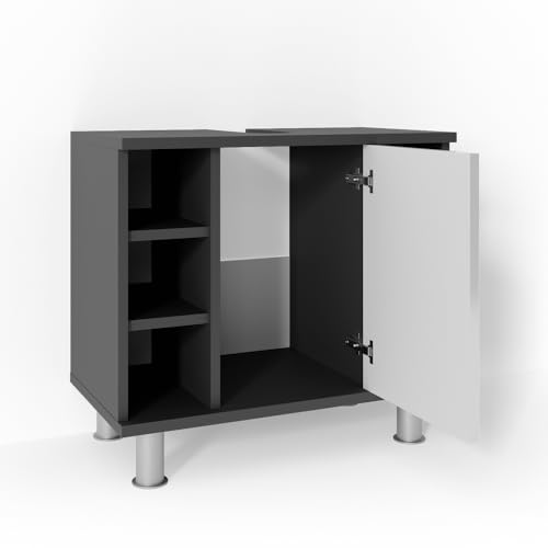 Vicco Waschbeckenunterschrank Anthrazit Fynn 60x54x32 cm - Unterschrank für das Badezimmer, Praktische Ablage für Handtücher, Putzmittel & Pflegeprodukte von Vicco