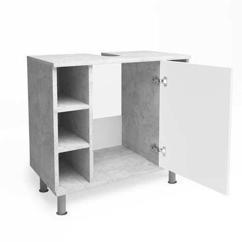 Vicco Waschbeckenunterschrank Fynn, Beton/Weiß, 60 x 54 cm von Vicco