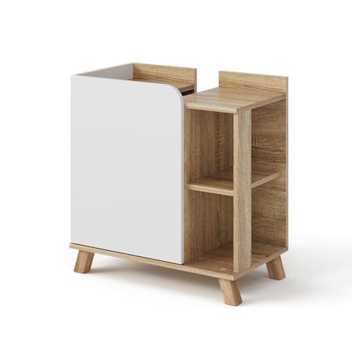 Vicco Waschbeckenunterschrank Karen, Sonoma/Weiß, 60 x 65 cm mit Tür und offenen Fächern von Vicco