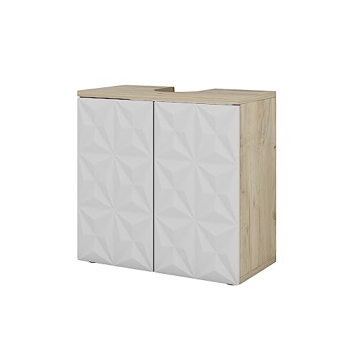 Vicco Waschbeckenunterschrank Edge, Weiß/Eiche, 60 x 57 cm mit 2 Türen von Vicco