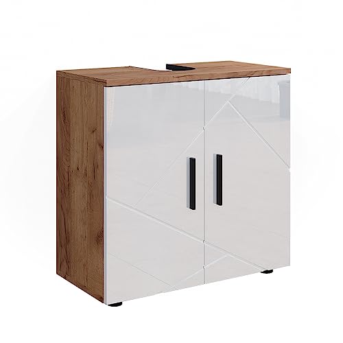 Vicco Waschbeckenunterschrank Weiß Hochglanz/Goldkraft Eiche Irma 60x59x30 cm - Unterschrank für das Badezimmer, Ideal zum Verstauen von Putzmitteln, Handtüchern & Pflegeprodukten Vicco Waschbeckenunterschrank Weiß Hochglanz/Goldkraft Eiche Irma 60x59x30 cm - Unterschrank für das Badezimmer, Ideal zum Verstauen von Putzmitteln, Handtüchern & Pflegeprodukten von Vicco