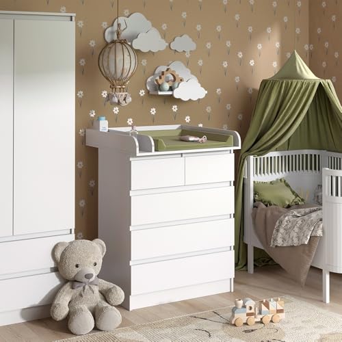 Vicco Wickelkommode Emma, Wickelaufsatz für die Kommode, Weiß, 80 x 110.2 cm mit 5 Schubladen Vicco Wickelkommode Emma, Wickelaufsatz für die Kommode, Weiß, 80 x 110.2 cm mit 5 Schubladen von Vicco