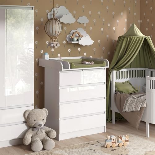 Vicco Wickelkommode Emma, Wickelaufsatz für die Kommode, Weiß, 80 x 110.2 cm mit 5 Schubladen von Vicco