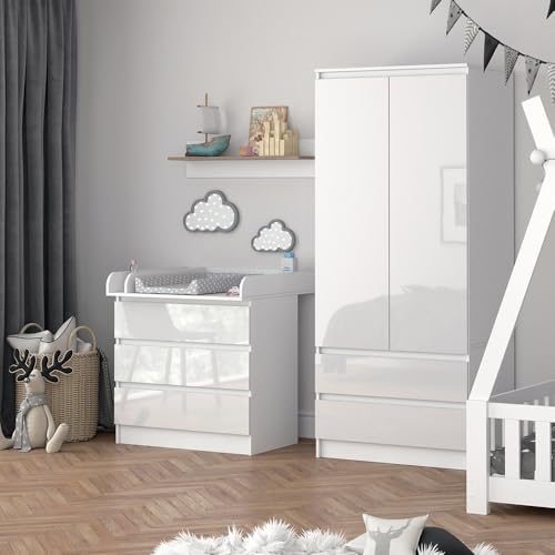 Vicco Wickelkommode Emma, Wickelaufsatz für die Kommode, Weiß, 80 x 85.4 cm mit 3 Schubladen von Vicco