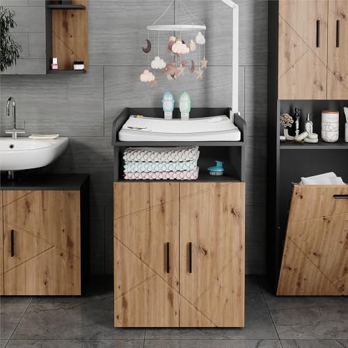 Vicco Wickelkommode Irma, Anthrazit/Artisan, 60 x 97 cm mit Wickelaufsatz von Vicco