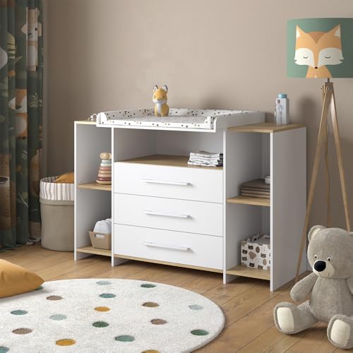 Vicco Wickelkommode Oskar, Weiß/Goldkraft Eiche, 143.2 x 93 cm mit 3 Schubladen Vicco Wickelkommode Oskar, Weiß/Goldkraft Eiche, 143.2 x 93 cm mit 3 Schubladen von Vicco