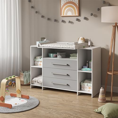 Vicco Wickelkommode Oskar, Wickelaufsatz für die Kommode, Grau, 143 x 100 cm XL mit Schubladen von Vicco