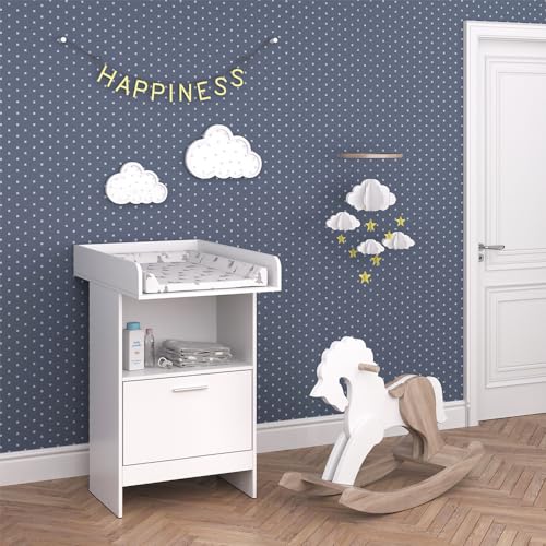 Vicco Wickelkommode Leo, Wickelaufsatz für die Kommode, Weiß, 60 x 103 cm mit Schublade von Vicco