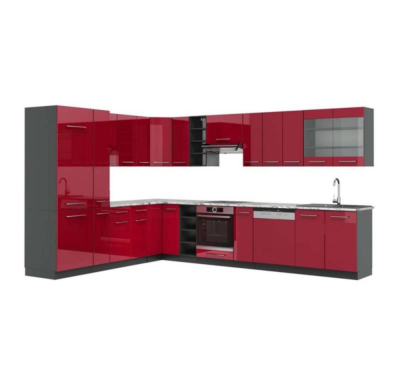Vicco Winkelküche Fame-Line, Bordeaux Hochglanz/Anthrazit, 347 x 257 cm mit Arbeitspl... von Vicco
