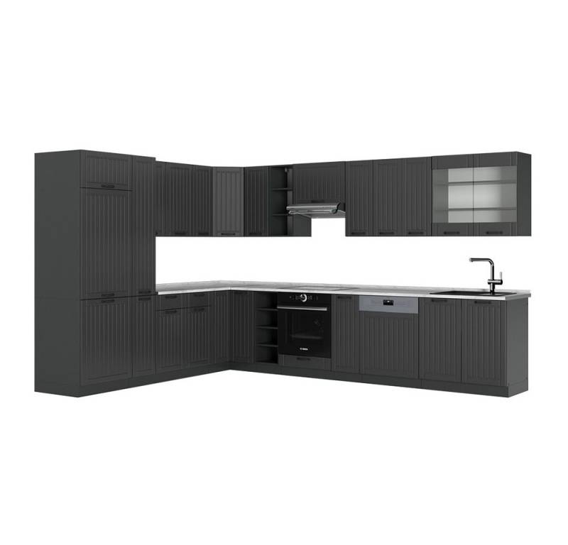Vicco Winkelküche Fame-Line, Dunkelgrau/Anthrazit, 347 x 60 cm, AP Marmor von Vicco