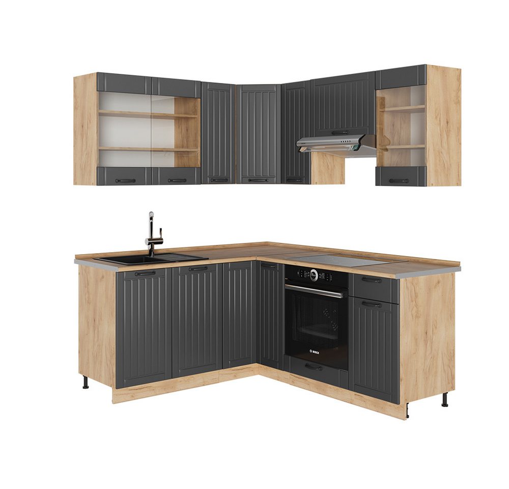 Vicco Winkelküche Fame-Line, Dunkelgrau/Goldkraft Eiche, 190 x 60 cm, AP Eiche Vicco Winkelküche Fame-Line, Dunkelgrau/Goldkraft Eiche, 190 x 60 cm, AP Eiche von Vicco