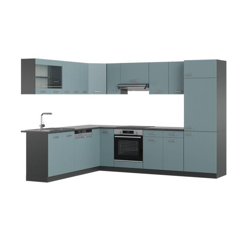 Vicco Winkelküche R-Line, Blau-Grau/Anthrazit, 227 x 287 cm ohne Arbeitsplatte von Vicco