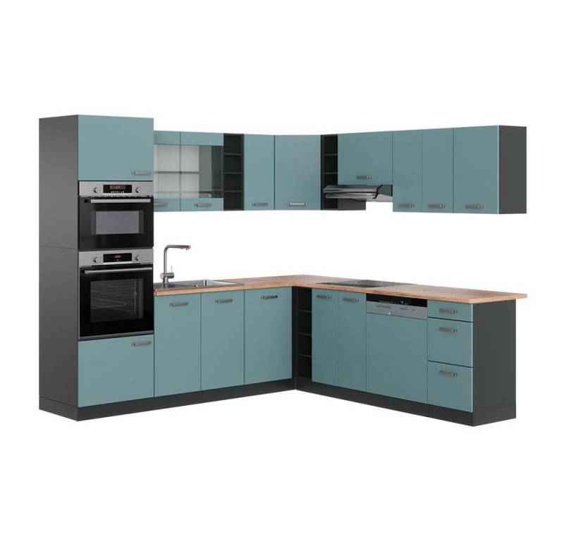 Vicco Winkelküche R-Line, Blau-Grau/Anthrazit, 237 x 247 cm, AP Eiche von Vicco