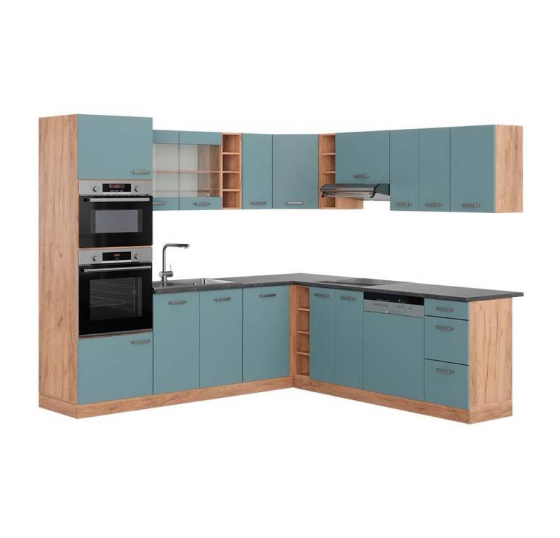 Vicco Winkelküche R-Line, Blau-Grau/Goldkraft Eiche, 237 x 247 cm, AP Anthrazit von Vicco