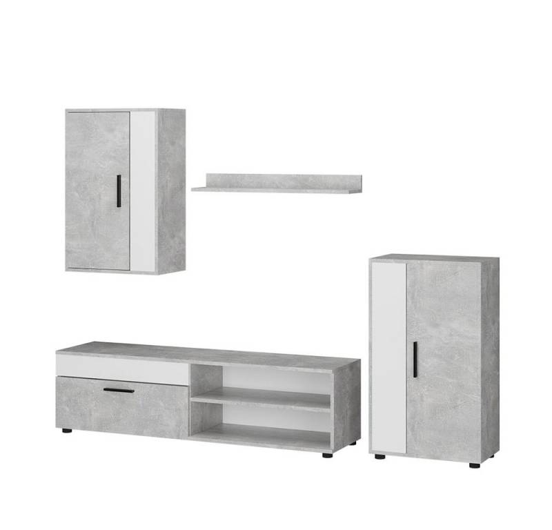 Vicco Wohnwand Berno, Beton/Weiß, 4er Set, (4-St., 4-er Set) von Vicco