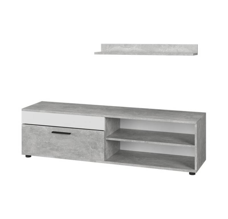 Vicco Wohnwand Berno, Beton/Weiß, mit 1 Klappe von Vicco