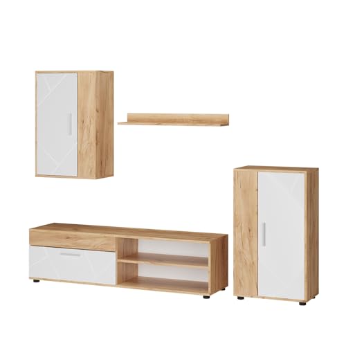 Vicco Wohnwand Berno, TV-Wand, GKO/Weiß, 4-teiliges Set von Vicco