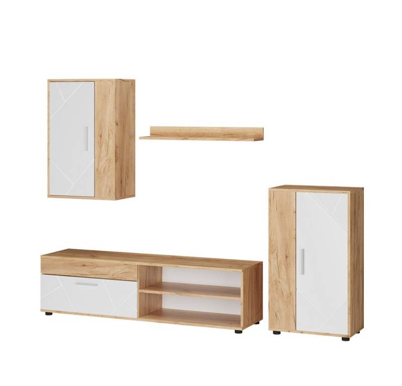 Vicco Wohnwand Berno, GKO/Weiß, 4-teiliges Set von Vicco