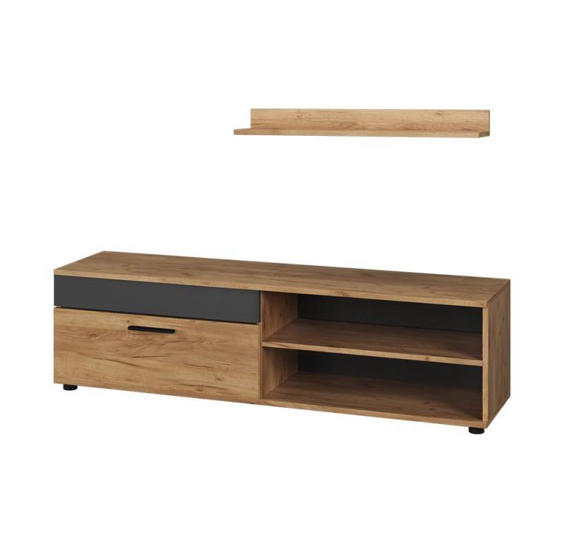 Vicco Wohnwand Berno, Goldkraft Eiche/Anthrazit, mit 1 Klappe von Vicco