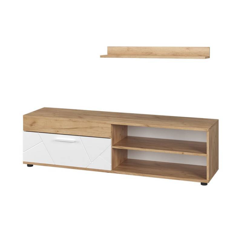 Vicco Wohnwand Berno, Goldkraft Eiche/Weiß, mit 1 Klappe von Vicco