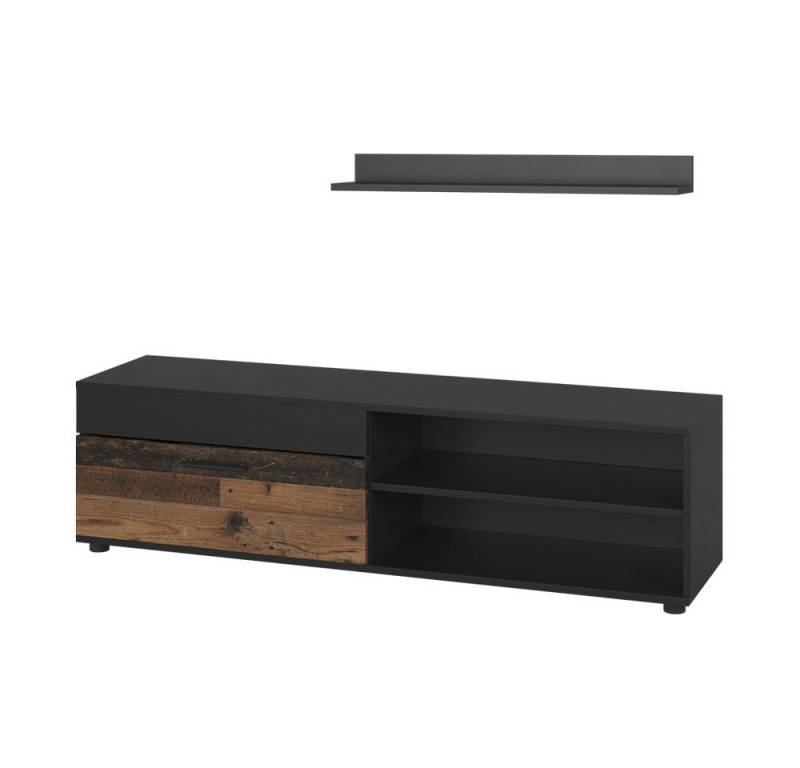 Vicco Wohnwand Berno, Schwarz/Oldstyle, mit 1 Klappe von Vicco