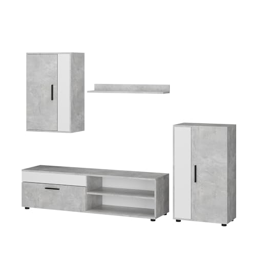 Vicco Wohnwand Berno, TV-Wand, Beton/Weiß, 4er Set von Vicco
