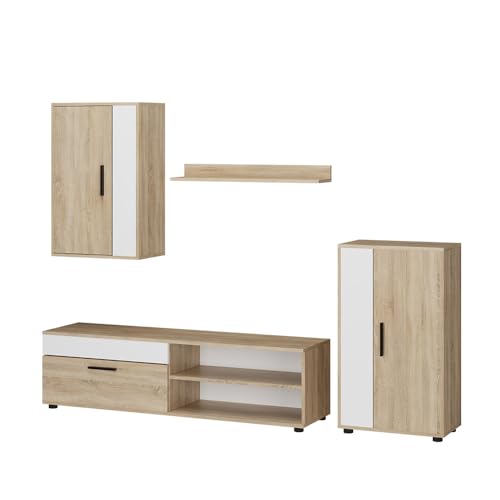 Vicco Wohnwand Berno, TV-Wand, Sonoma/Weiß, 4er Set von Vicco