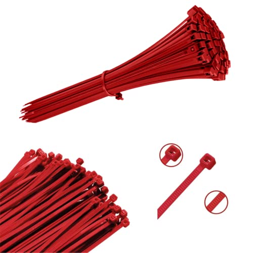 VICEREE 100 Universal Kabelbinder aus Kunststoff, Rot - 3,6x200mm - Selbstsichernde und widerstandsfähige Standard-Kabelbinder für die Installation von Netzen, Abdeckungen und Kabelbäumen von Viceree