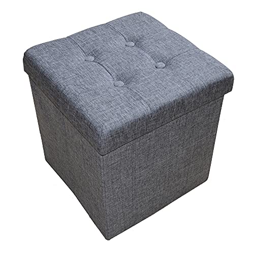 HS-Lighting Sitzhocker Faltbarer Sitzwürfel mit Stauraum, Fußhocker Aufbewahrungsbox mit Deckel, gepolstert, aus Leinen, 38x38x38cm (Grau) von Vicien