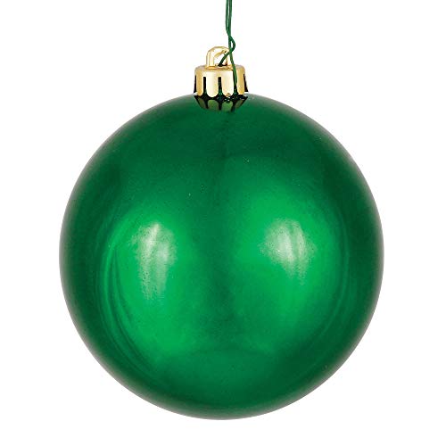 Vickerman 15,2 cm Smaragd glänzende Kugel Ornament – bruchsicherer, UV-beständiger Kunststoff – gebohrte Kappe mit Blumendraht – Set von 4 – tiefgrüne Weihnachtsschmuck für Baumdekoration von Vickerman