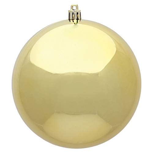 Vickerman 15,2 cm glänzende bruchsichere Weihnachtskugel-Ornamente, UV-beständig, mit gebohrter Kappe, 4 Stück pro Beutel, glänzendes Gold – einfach aufzuhängen – zuverlässig von Vickerman