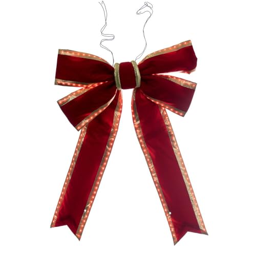 Vickerman 91,4 x 114,3 cm rote Samtschleife mit goldfarbenem Rand, für den Außenbereich, mit UV-behandeltem Material und Draht zum Aufhängen. von Vickerman