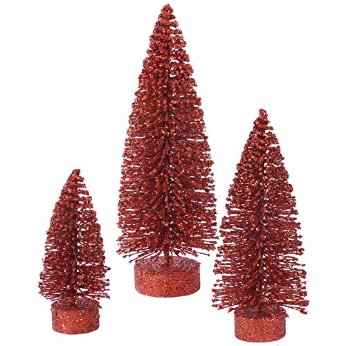Vickerman Glitter Set Tabletop Artificial Christmas Tree Weihnachtsbäume, Sonstige, rot, 5"-7"-9" von Vickerman