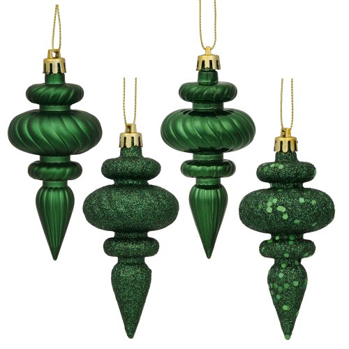 Vickerman Weihnachtsbaumschmuck, bruchsicherer Kunststoff, 10,2 cm, 4 Oberflächen, Smaragdgrün, matt, Glitzer und Pailletten, 8 Stück von Vickerman
