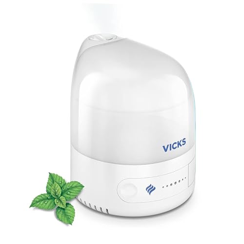 Vicks Persönlicher Cool Mist Ultraschall-Luftbefeuchter – klein, einfach zu bedienen, leise – konstante Nebelleistung – Heimgebrauch, Schlafzimmer, Büro, Kinderzimmer – ätherisches Öl VapoPad von Vicks