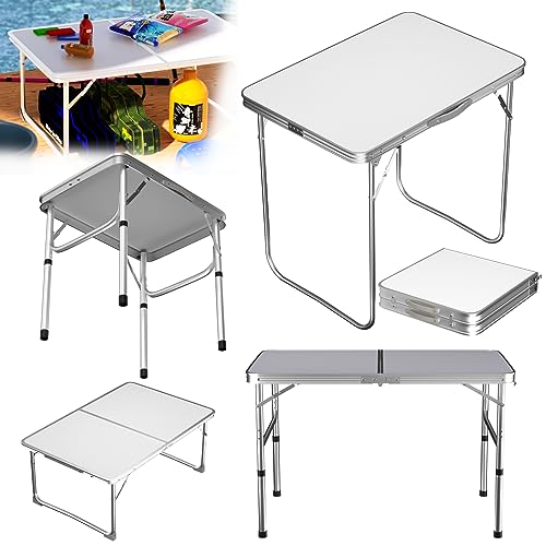 90x60x67 Weißer Klapptisch Gartenmöbel, Picknicktisch im Freien Tragbarer Campingbock Hochleistungs Terrassentisch mit Abschließbaren Beinen/2 Höhenverstellbar (1.2/2.2 Fuß) für Grillpicknick von VickyHome