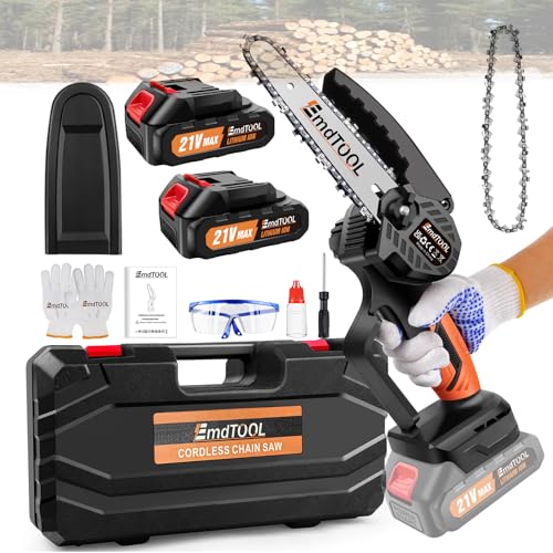 Kettensägen Mit 2 Akku, 6 Zoll Mini Kettensäge 700W Akku Kettensäge Handsäge Holzsäge 2 * 1500mAh Akku Handkettensäg Elektrisch Mit 2 Ketten, Tragetasche Akku Säge Für Holzschneidenz, Orange von VickyHome