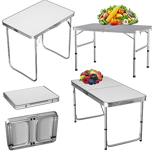 Leichtes Metall60x45cm Außenklapptisch Arbeitsplatte - Tragbarer Camping- / Garten- / Picknicktisch zur einfachen Aufbewahrung - für Terrasse, Catering, Grill, Party, 2 verstellbare Höhen 56/26 cm von VickyHome