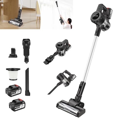VickyHome Akkusauger Kabellos, 140W 21V Akku Staubsauger Tierhaare Akku Staubsauger mit 2X Akkus, Hand Und Vertikal Leicht 3 in 1 Handstaubsauger, 65 Min Laufzeit, Großvolumigen Staubbecher von VickyHome