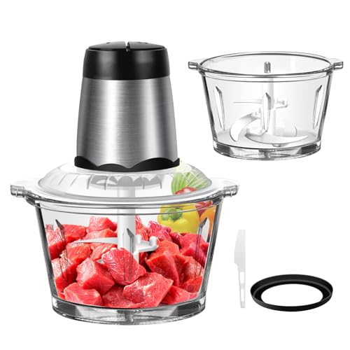 VickyHome Food Processor Zerkleinerer Küche Elektrisch mit 2L Glasbehälter, Multizerkleinerer Elektrisch Zwiebel Zerkleinerer, 300W, 2 Geschwindigkeitsstufen für Zerkleinern, Schneiden Und Hacken von VickyHome