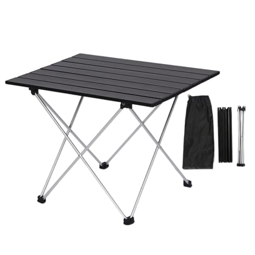 VickyHome Picknick-Klapptische, für drinnen und draußen, 40 cm breit, Aluminiumlegierung, Tischplatte mit Tragetasche, rutschfeste Gummifüße, wasserdicht, 40 x 35 x 32 cm, Schwarz von VickyHome