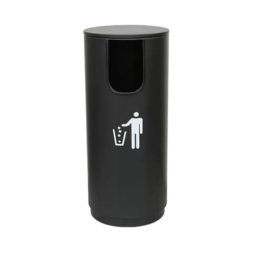 Trash can with lid, Abfallbehälter for den Innen- und Außenbereich, zylindrische Abfallbehälter aus Metall mit Deckel,Outdoor Trash can(Black,L) von Vickyliou