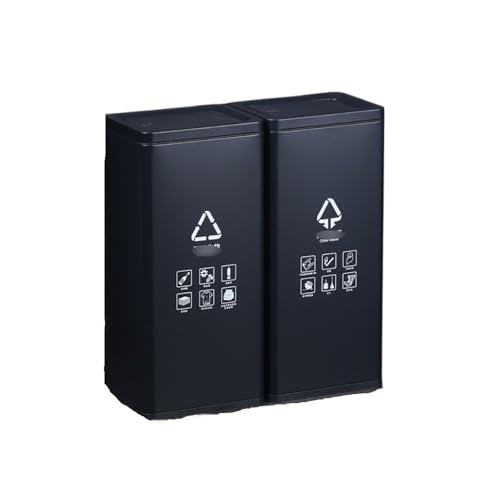 Trash can with lid, Edelstahl-Wertstofftonne mit Nass-/Trockentrennung for den gewerblichen Einsatz,Outdoor Trash can(Frosted Black,L) von Vickyliou