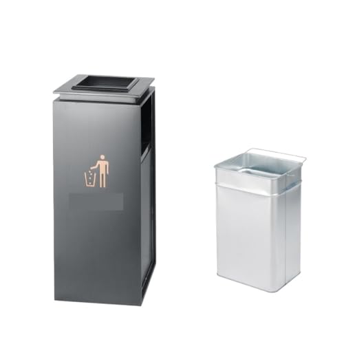 Trash can with lid, Hotel-Mülleimer aus Edelstahl mit Aschenbecher for die gewerbliche Nutzung im Lobby-Aufzug,Outdoor Trash can(Black,S) von Vickyliou