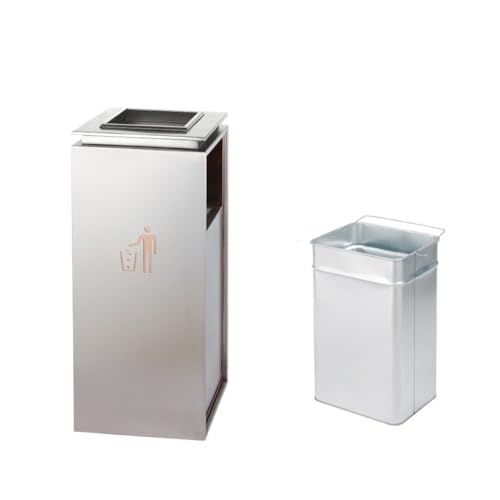 Trash can with lid, Hotel-Mülleimer aus Edelstahl mit Aschenbecher for die gewerbliche Nutzung im Lobby-Aufzug,Outdoor Trash can(Silver,L) von Vickyliou