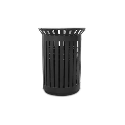 Trash can with lid, Kommerzieller Mülleimer mit Metalllamellen for den Außenbereich, runder mit Zonen,Outdoor Trash can(Black) von Vickyliou
