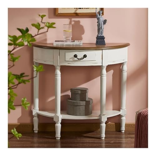 Vickyliou Entrance Table， Halbmond-Konsolentisch mit Schubladen und Regal for das Wohnzimmer,Console Table with Storage(White) von Vickyliou
