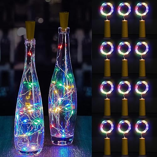 Vicloon 12 Stück Weihnachtsbeleuchtung, 2M 20 LEDs Glas Korken Licht Lichterkette, Flaschenlichterkette Korken mit 12 Ersatzbatterien, für Garten, Hochzeit, LED Weihnachten Deko (Farbe) von Vicloon